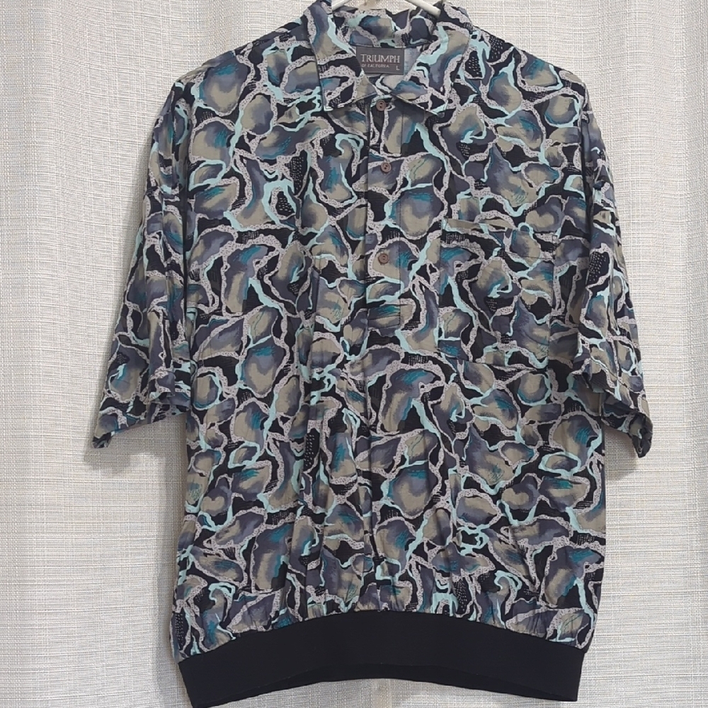 Triumph Of California Top Women's Abstract Print Large Blue Gray Rayon Cotton